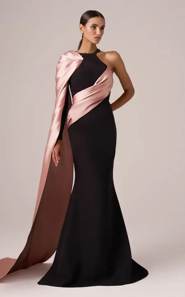 Customized Simple Jersey Pleat Trumpet One-shoulder Long Dresses Bespoke Occasion Dresses Exquisite Modern Style Sizes Available