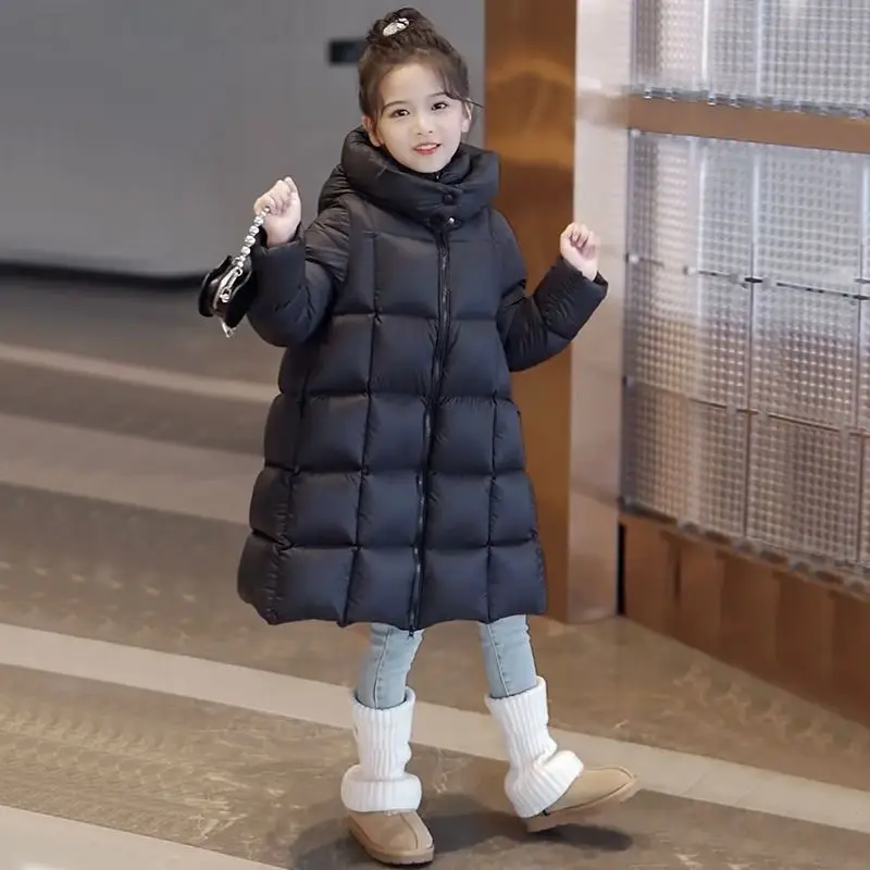 Girl's Down Cotton Coat Winter New Older Children Korean Style Trendy Mid-length Hooded Down Jacket