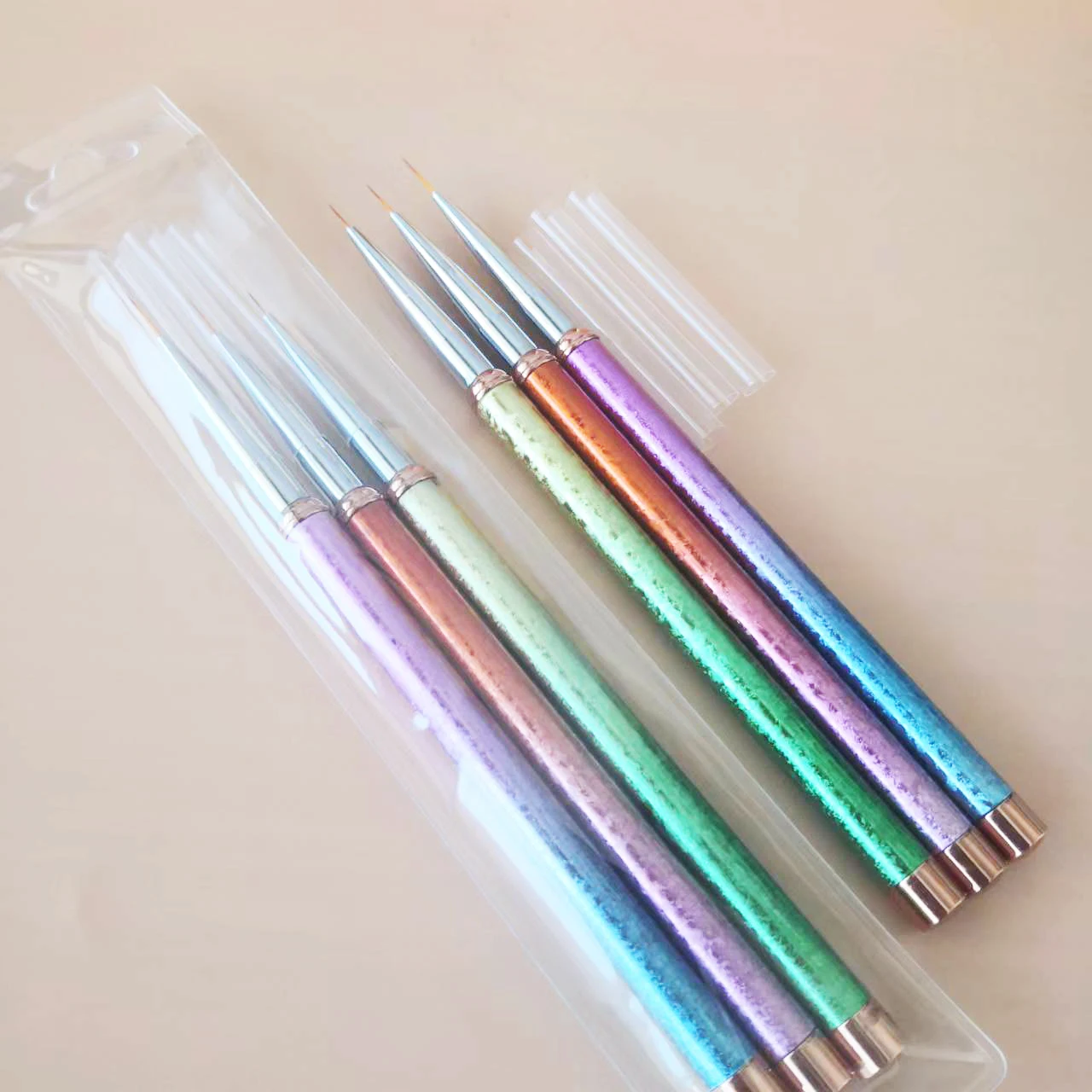 Professional Private Label 3 pcs Rainbow Color Nail Art Painting Brush Thin Liner Brush