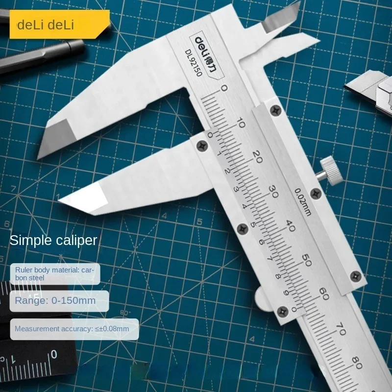 Deli Measuring Tool Carbon Steel Vernier Caliper 150/200/300mm Measuring Instrument 0.02mm High Precision Vernier Calipers Gauge