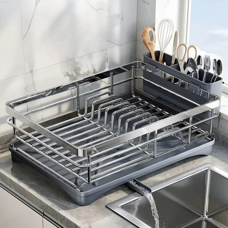 

Plates Organizer Dish Drying Rack Kitchen Counter Large Dish Rack with Drainboard Rustproof Dish Drainer Utensil Holder Sink