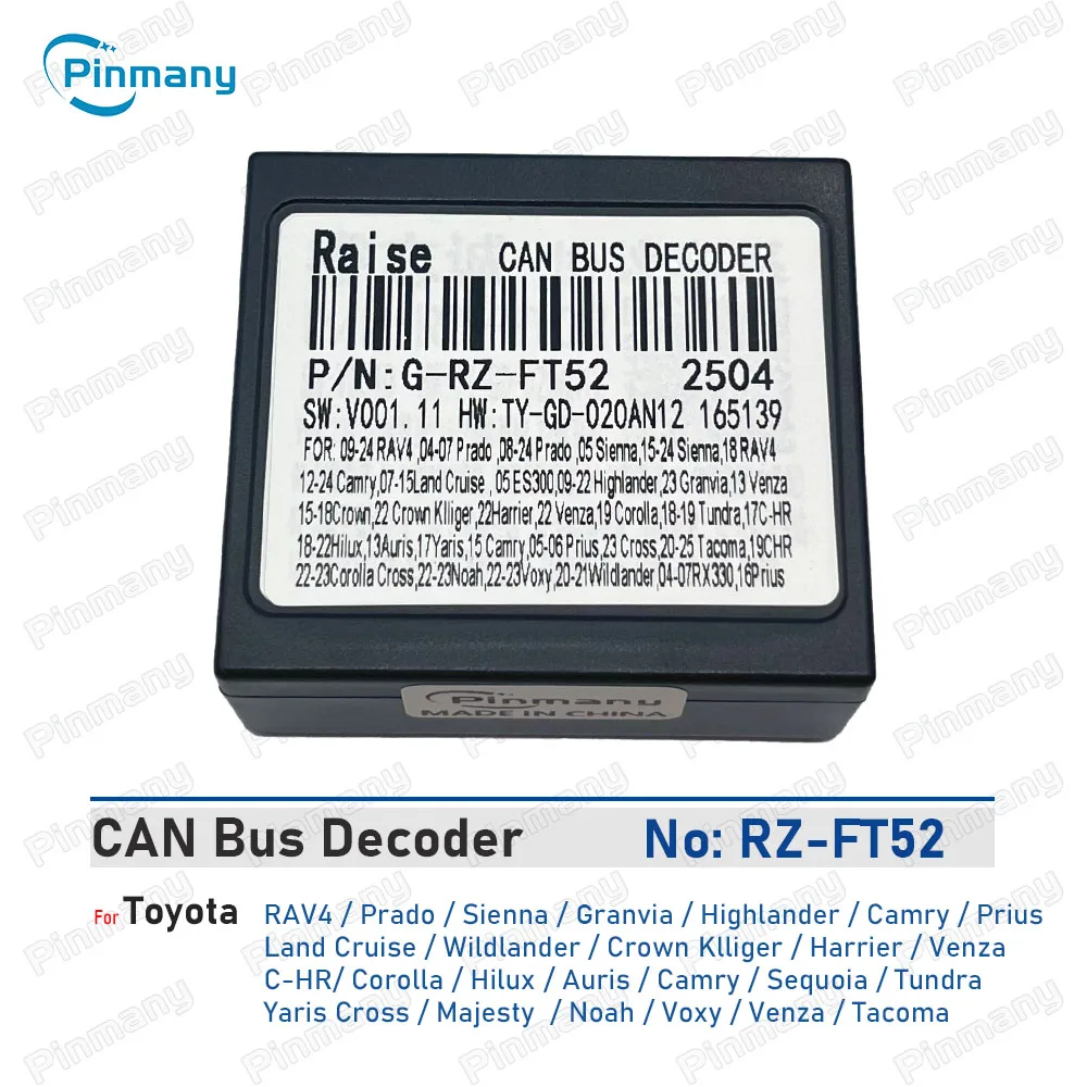 Decodificador de Bus CAN para Automóvil RAISE RZ-FT52 para Corolla, Hilux, Camry, Sequoia, Tundra, Prius, Yaris Cross, Majesty, Noah, Voxy, Venza, Tacoma, Auris