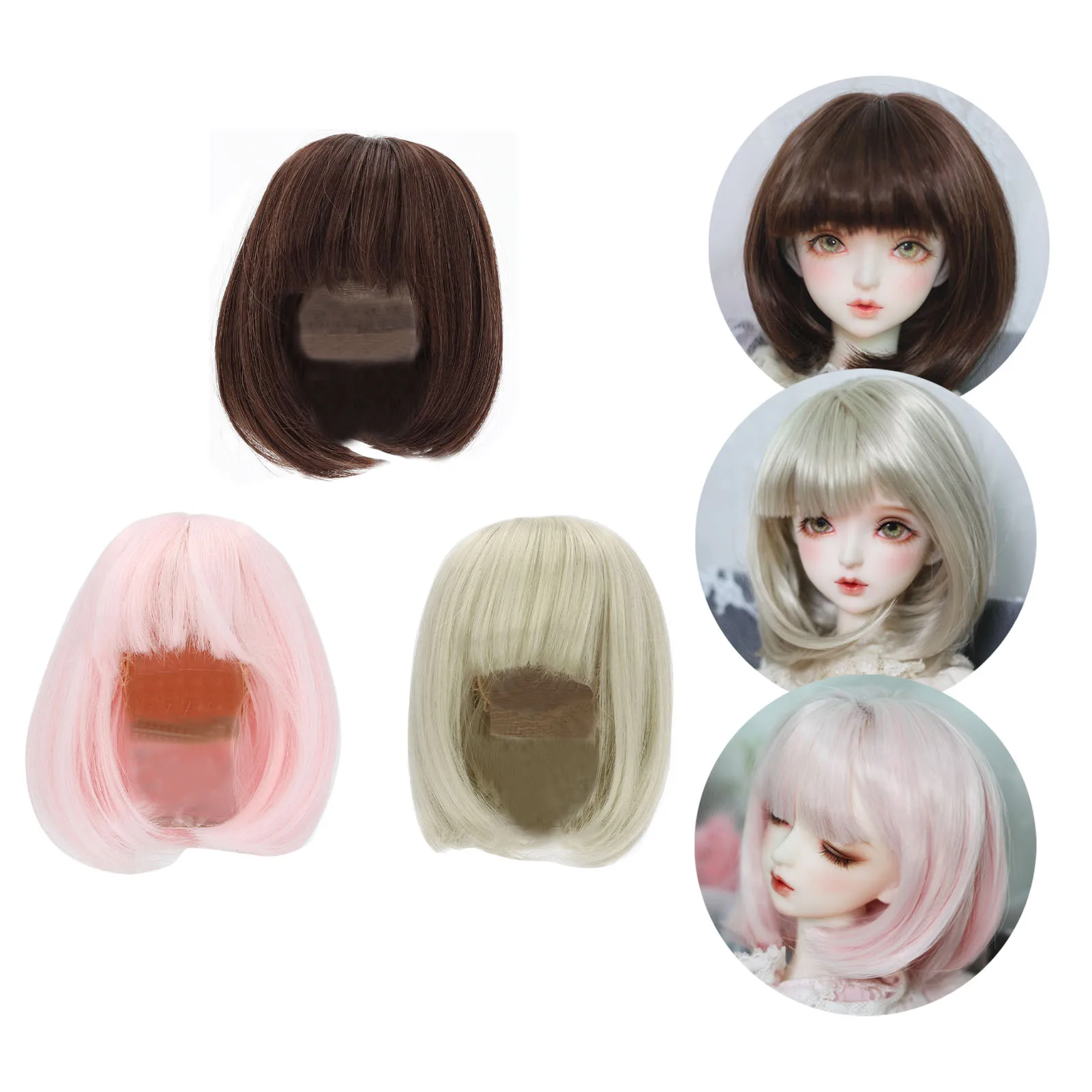Doll Wig Straight Bang Shoulder Length Short Hair Soft  Easy Cutting for 1/3  Doll Short Hair Wig