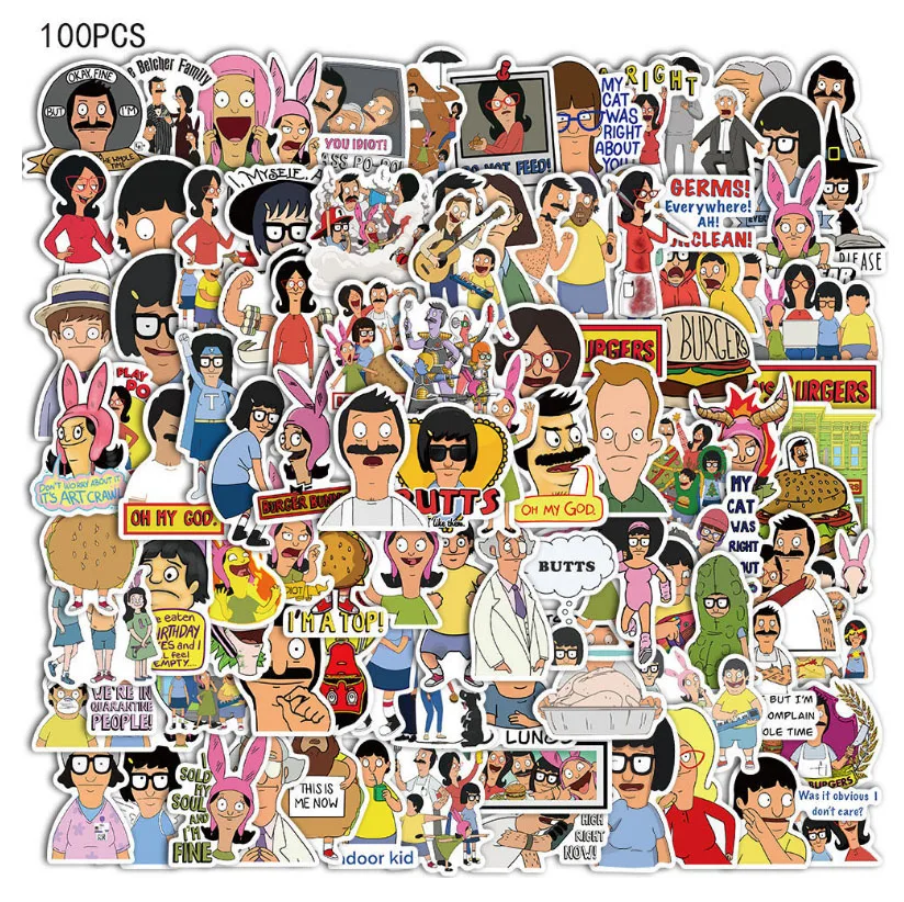 

10/30/50/100pcs Happy Burger Graffiti Diy Car Bike Skateboard Travel Suitcase Phone Laptop Luggage Stickers Kids Girl Toys