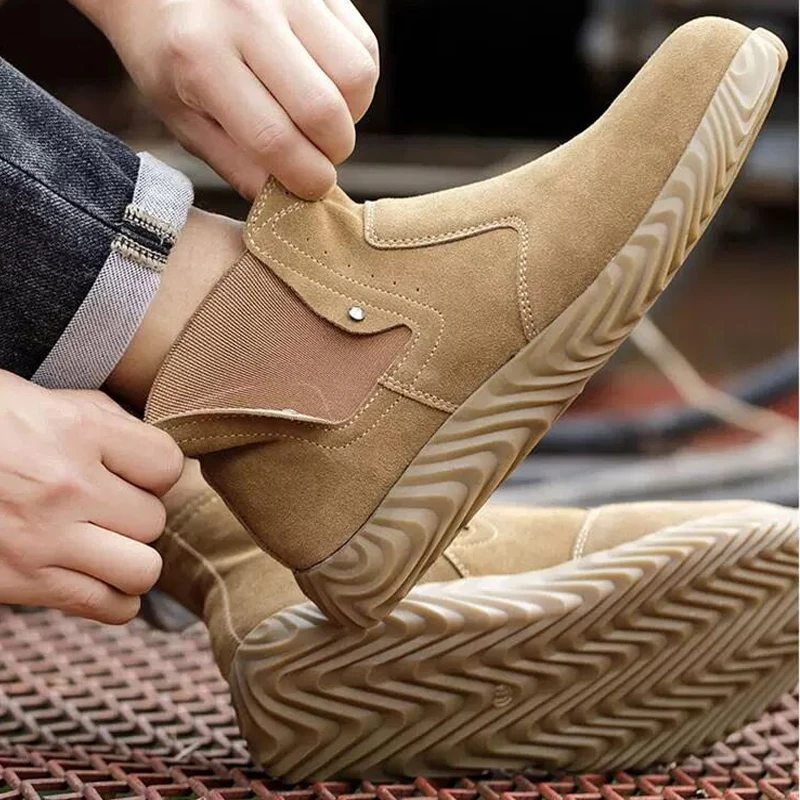 Anti Scalding Welding Boots Men Work Shoes Quality Safety Boots Men Puncture-Proof Indestructible Shoes Cowhide Protective Shoes