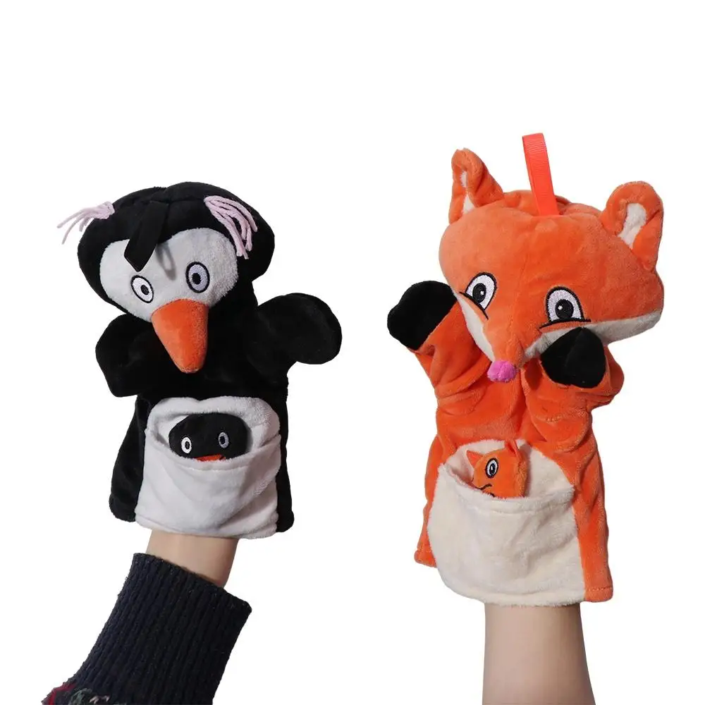 Lindo títere de mano para padres e hijos, pingüino de peluche, marioneta de dedo, conejo, perro, guantes de felpa para niños pequeños