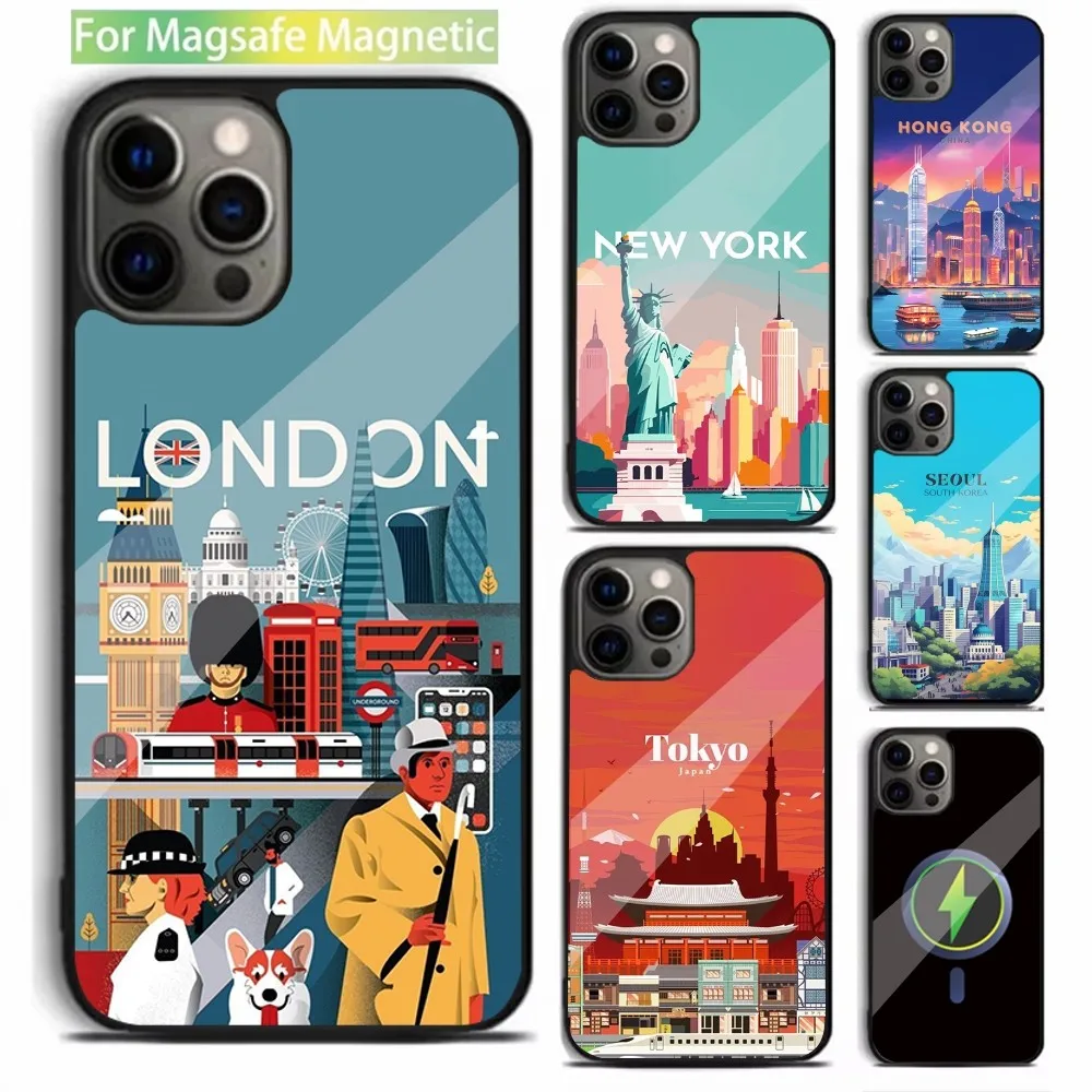 Popular Tourist Cities City Phone Case For iPhone 16,15,14,13,12,11,Plus,Pro,Max,Mini Magsafe Magnetic Wireless Charging