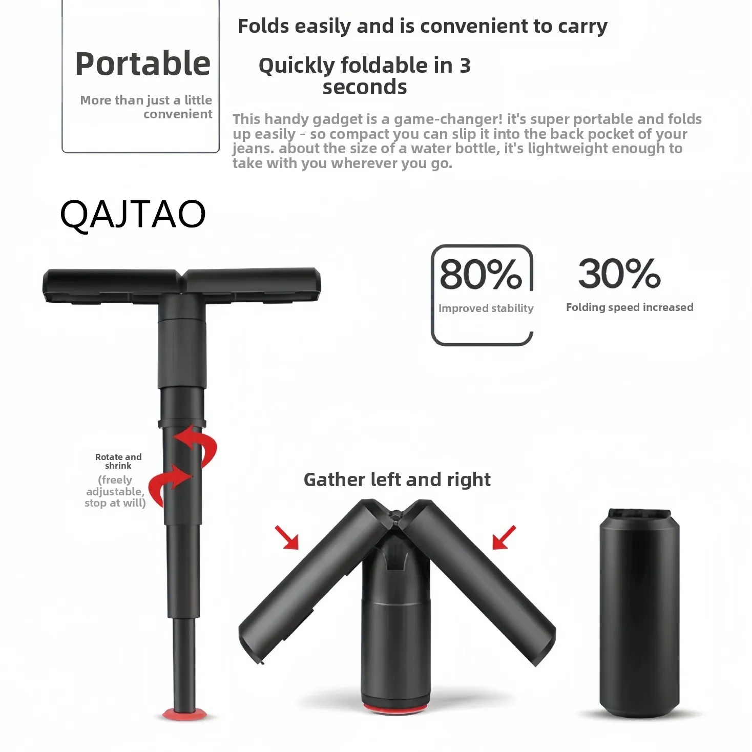 QAJTAO Outdoor telescopic folding stool, portable seat, subway queue, fishing seat, artifact, travel mini portable seat