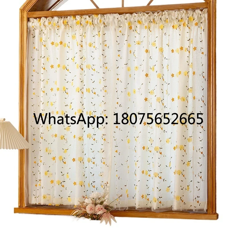 American pastoral double-layer gauze curtain translucent french floral floating curtain
