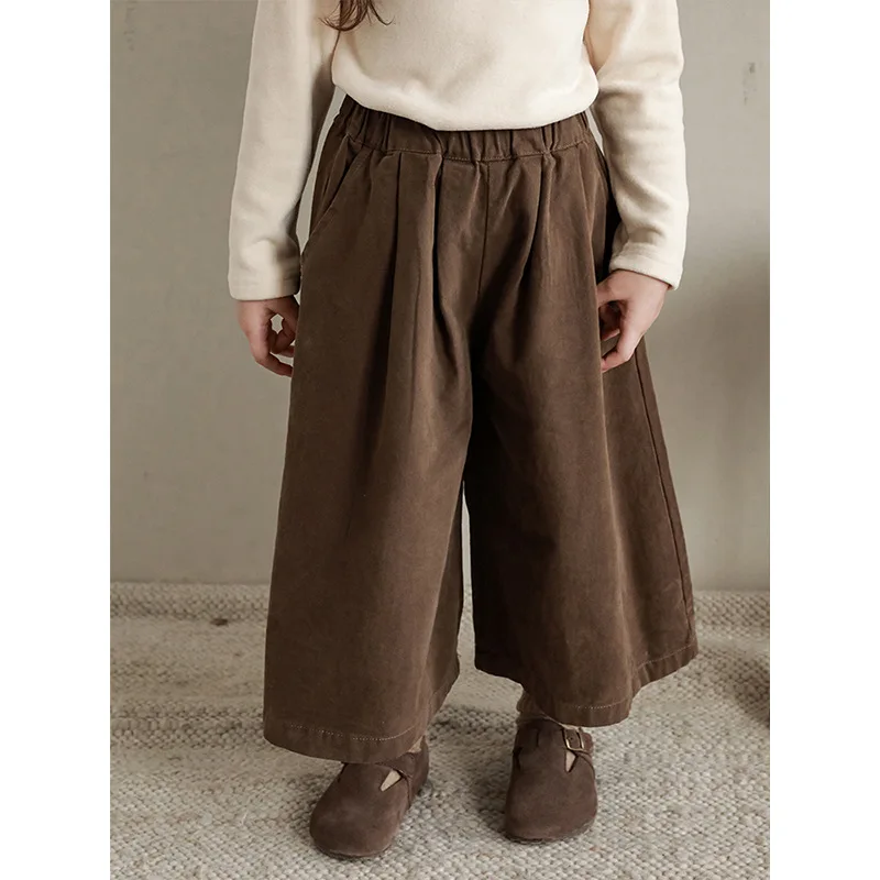 Girls\' Solid Color Wide Leg Pants Loose 2023 Spring Autumn New Korean Children\'s Casual Pants