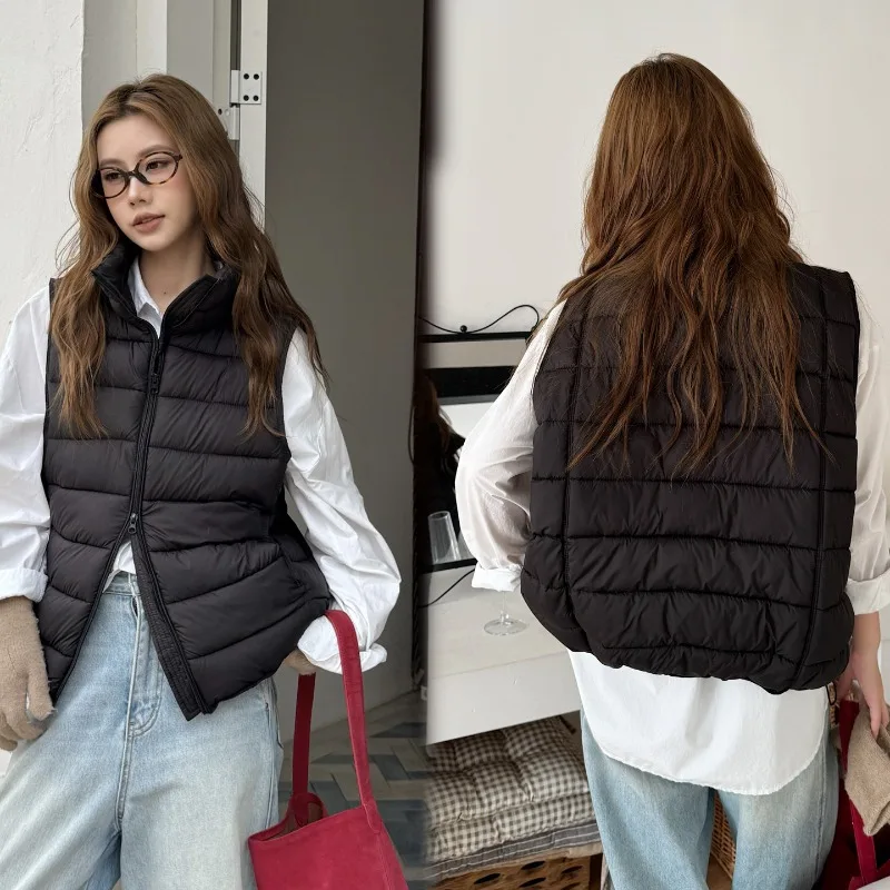 Minimalist Stand‑Collar Quilted Puffer Gilet Zip‑Up Sleeveless Short Vest Soft Casual Layer Wear Korean Fall Winter Daily Looks