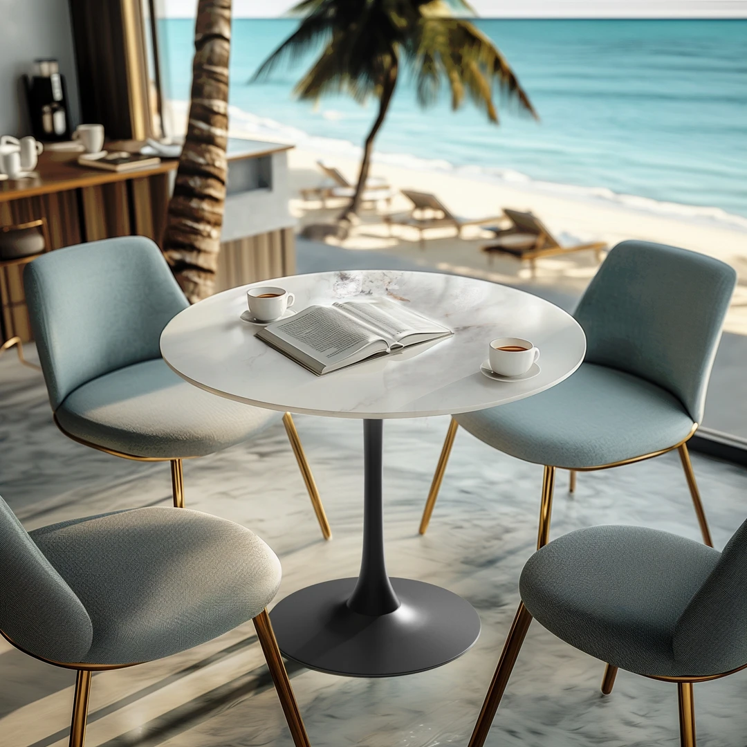30'' Round Bar-Height Bistro Table | Sintered Stone Top, Pedestal Base | Compact Dining for 2-4 | Modern Cafe Kitchen Furniture