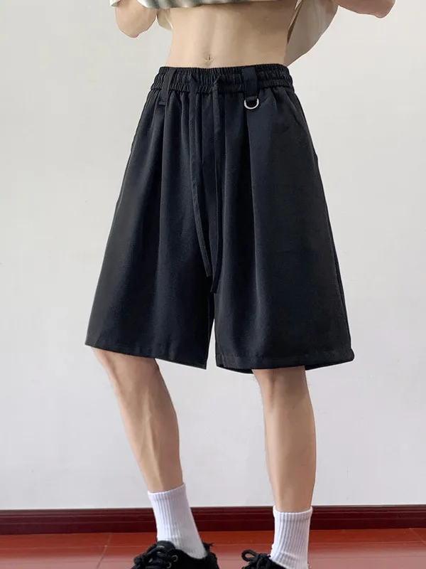 

Summer Thin Ice Silk Men's Straight Leg ort Pants Casual Hong Kong Sle Student Suit Pants Trendy Loose Fit Pure Color