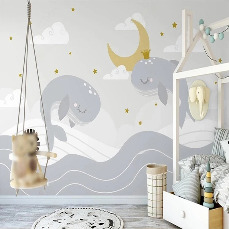 

MU8559 Cartoon Wall Mural with Peacock & Trees Modern Ceiling Wallpaper for Kids Room Living Room Bedroom Wall Decor