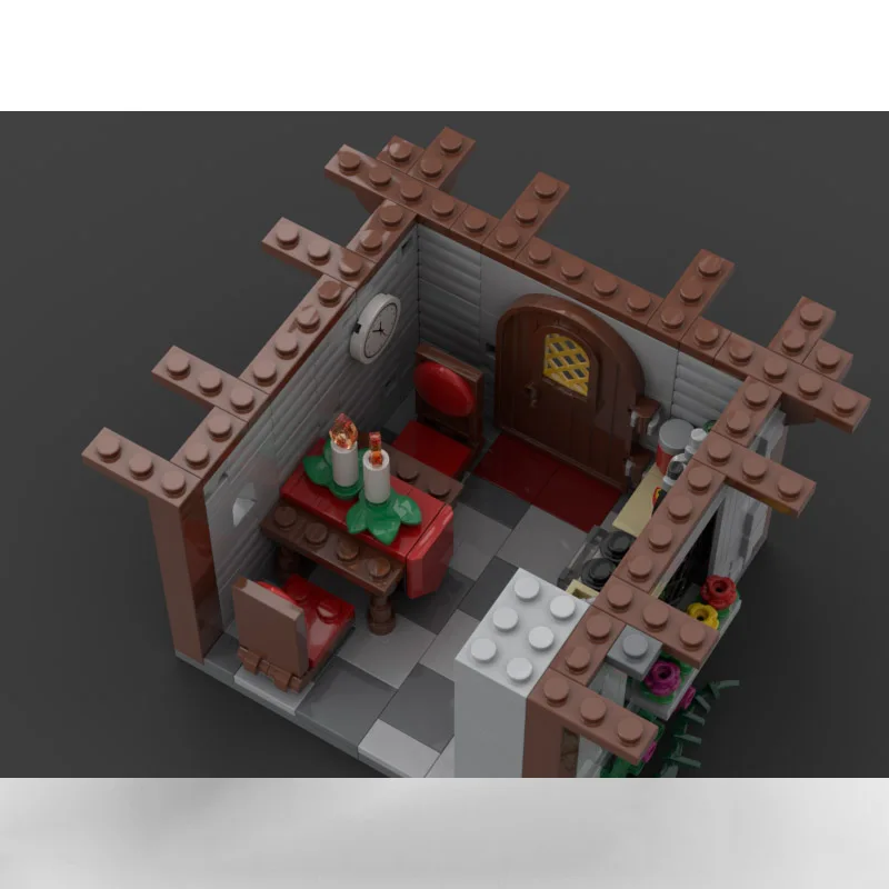 MOC building blocks toy set featuring small house models in the winter village, creative assembly toy set, holiday gift, Christm