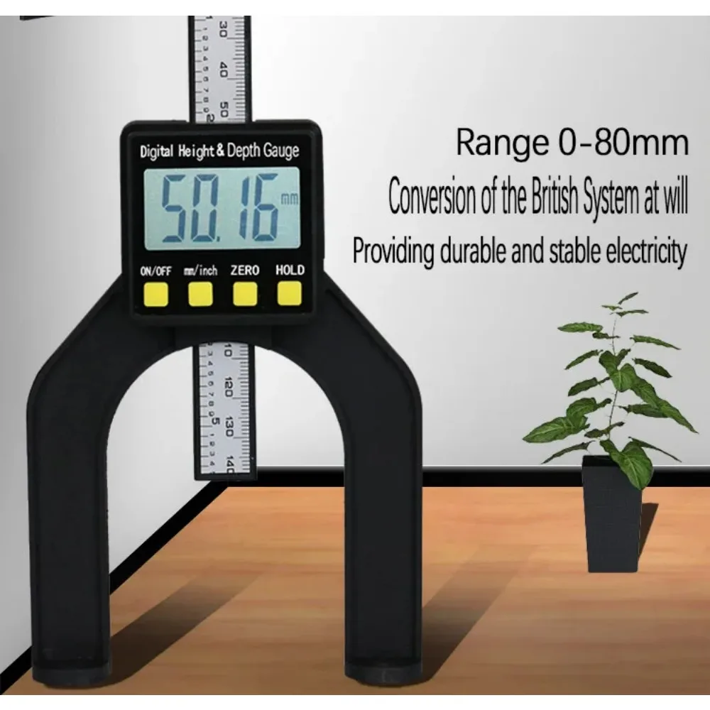 Digital Depth Caliper Height Gauge Digital Tread Depth Gauge LCD Magnetic Self Standing Aperture 0-80mm