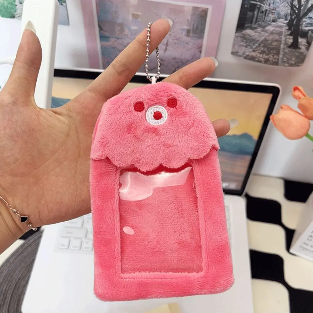 Durable INS Cartoon Plush Card Holder Cute Soft Photo Protector Case Pink Fashion ID Credit Case Outdoor