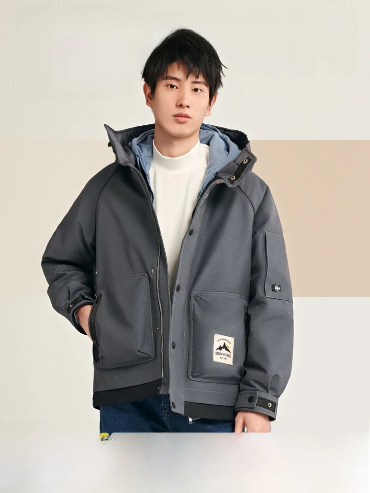 

Мужская спортивная комфортная куртка-пуховик с капюшоном и вставками SNOW FLYING, новая модель Весна 2026, теплая серия Mountain, рабочая одежда