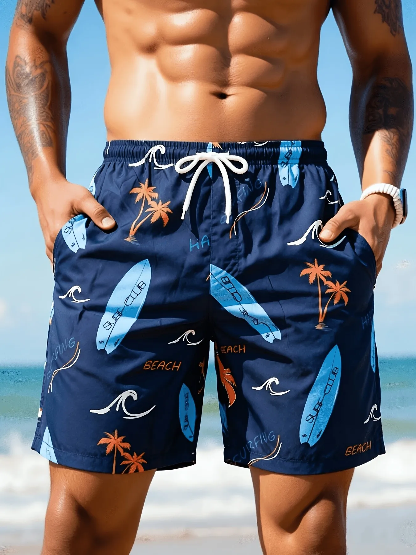 2026 Summer New Style Men's Shorts for Outdoor Sports, Casual Wear Fashionable Comfortable Soft 3D Oar Pattern Print