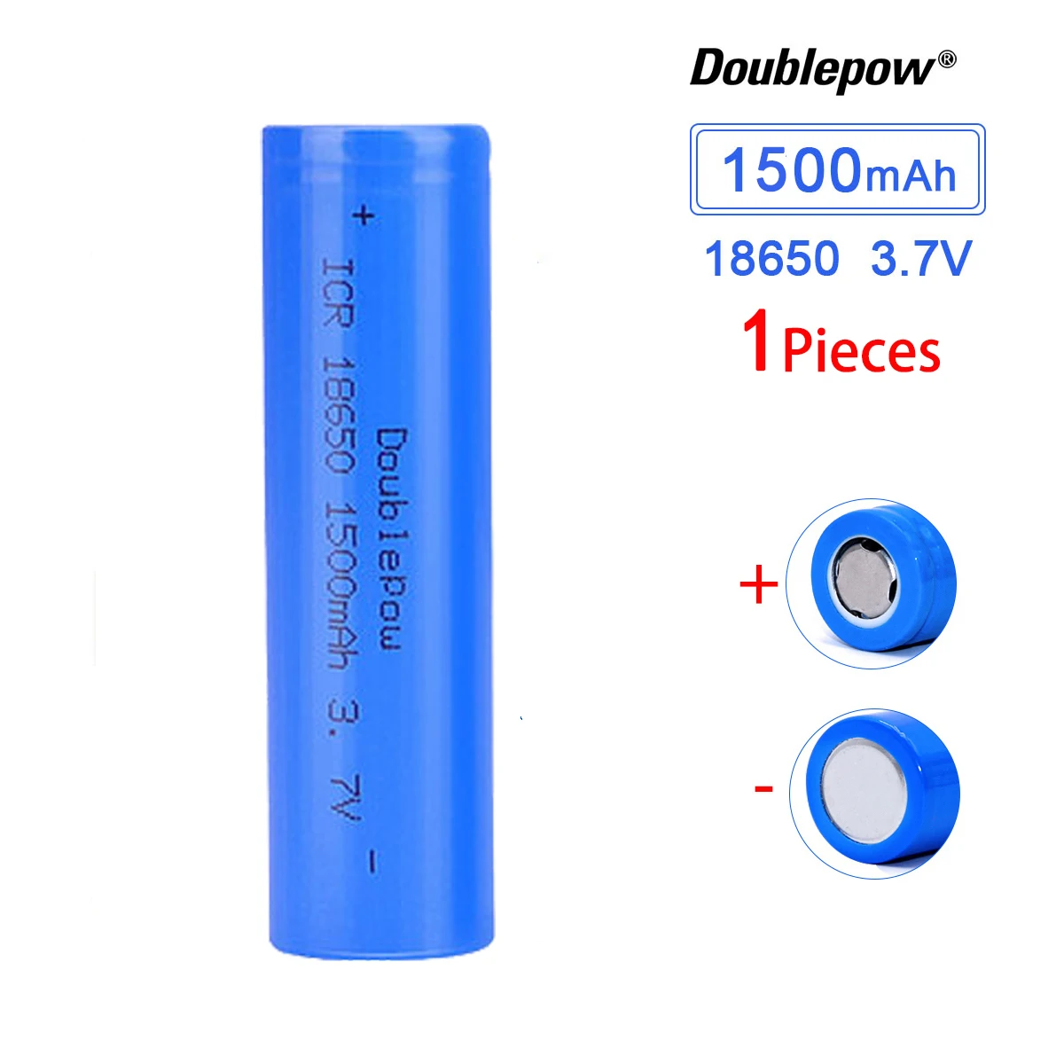 DOUBLEPOWER 1pcs 18650 Battery 3.7V 1500mah Flat Head Rechargeable Lilon Lithium Battery For Flashlight Electrical Tool