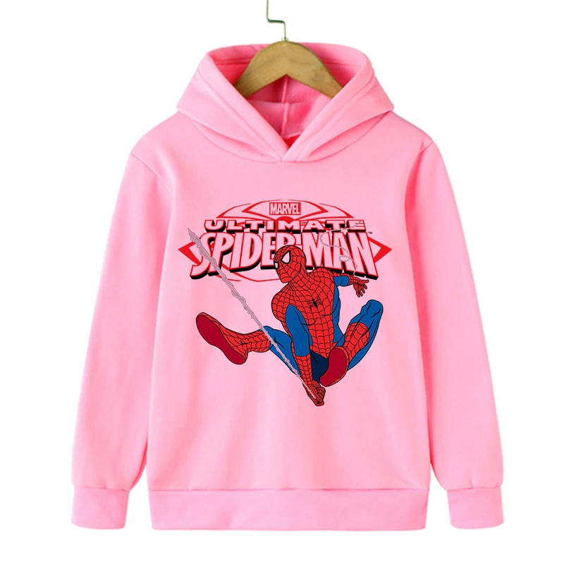 Desenhos animados com capuz Super Hero Spiderman para crianças, moletom rosa para crianças, moletom gráfico kawaii para meninos e meninas, bebê