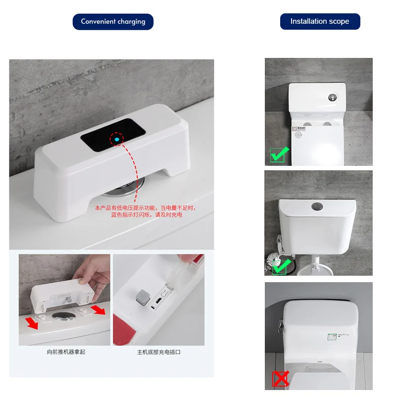 White USB Automatic Smart Toilet Sensor Home Toilets Waterproof Ipx5 Charging Infrared Flusher Flushing for Flush Contact-free