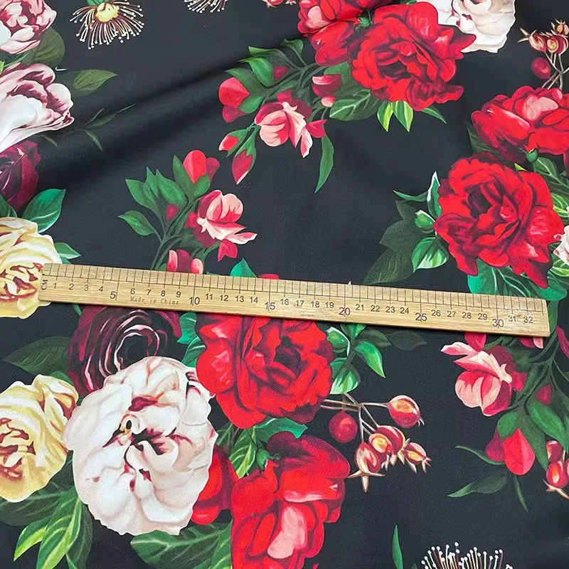 Red and Pink Peony Flower Printed Satin Or Poplin Cotton Fabric For Sew Women's Summer Dress Blouse DIY Cloth Sewing Material