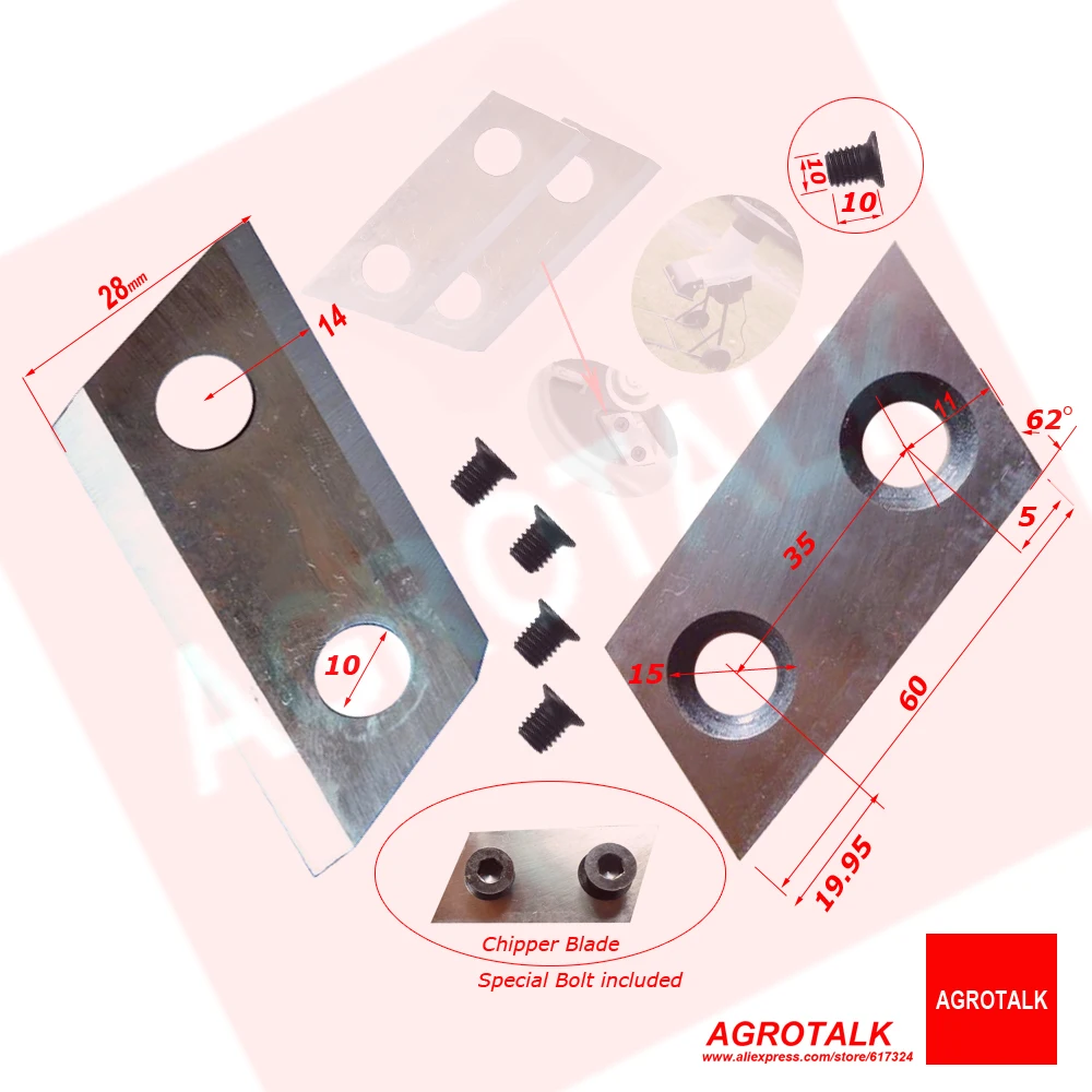 Chipper blade (2 pieces for unit price ) / bolts ( 8 pieces for unit price )