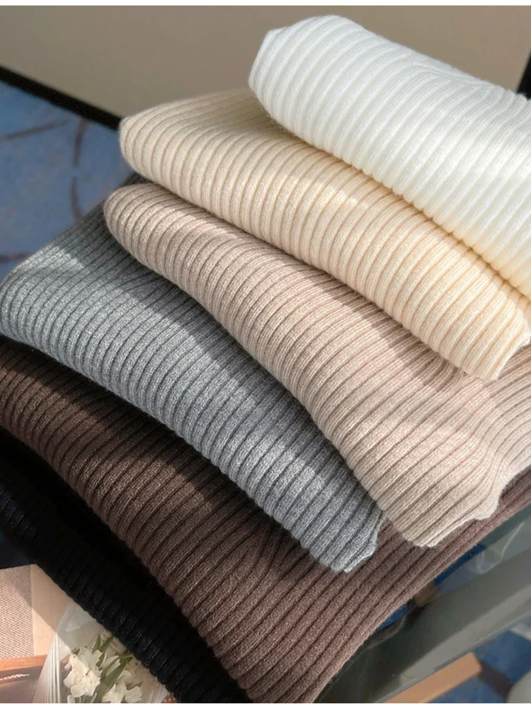 Suéter feminino de alta qualidade com decote em V: 2025 outono e inverno novo estilo de malha canelada, design slim fit de manga comprida que favorece a figura