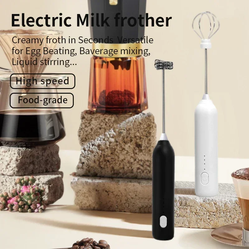 Espumador de leche eléctrico inalámbrico, batidora de mano USB, Espumador de leche 2 en 1 para café capuchino, batidor agitador de líquido, minilicuadora