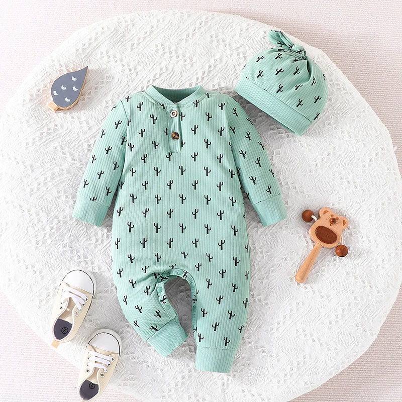 Newborn Baby Clothes 0 to 18 Months Cactus print Onesies For Baby Boy Girl Style Long Sleeve Infant Romper Toddler Jumpsuit