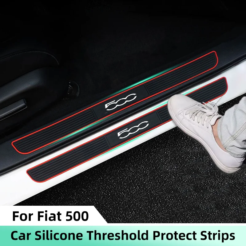 

4pcs Rubber Car Door Sill Scuff Covers For Fiat 500 500C 500X Abarth 695 Anti-scratch Car Door Panel Guards Protector Trim Strip