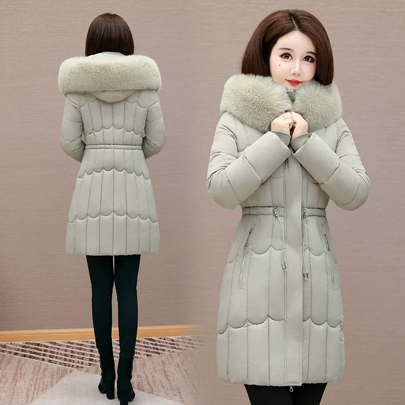 سترات نسائية للخريف والشتاء موضة كورية بياقة من الفرو الصلب وجيوب بقلنسوة وسحاب مشد سميك سترة معاطف للأسفل