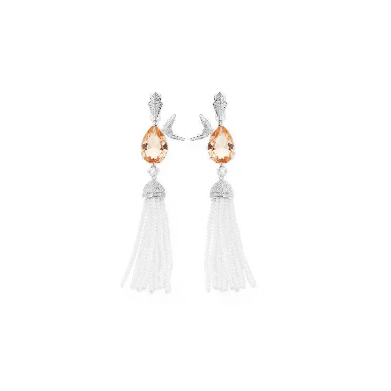 Designer Collection Style Stud Earrings Inlay Cubic Zircon Amber Drop-shaped Bird Mother Of Pearl Tassels Party Eardrop