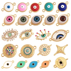 Trendy Enamel Turkish Twin Hole Evil Luck Eye Connector,Cubic Zirconia CZ Paved Clasp Bracelet Necklace Components Supplies L37