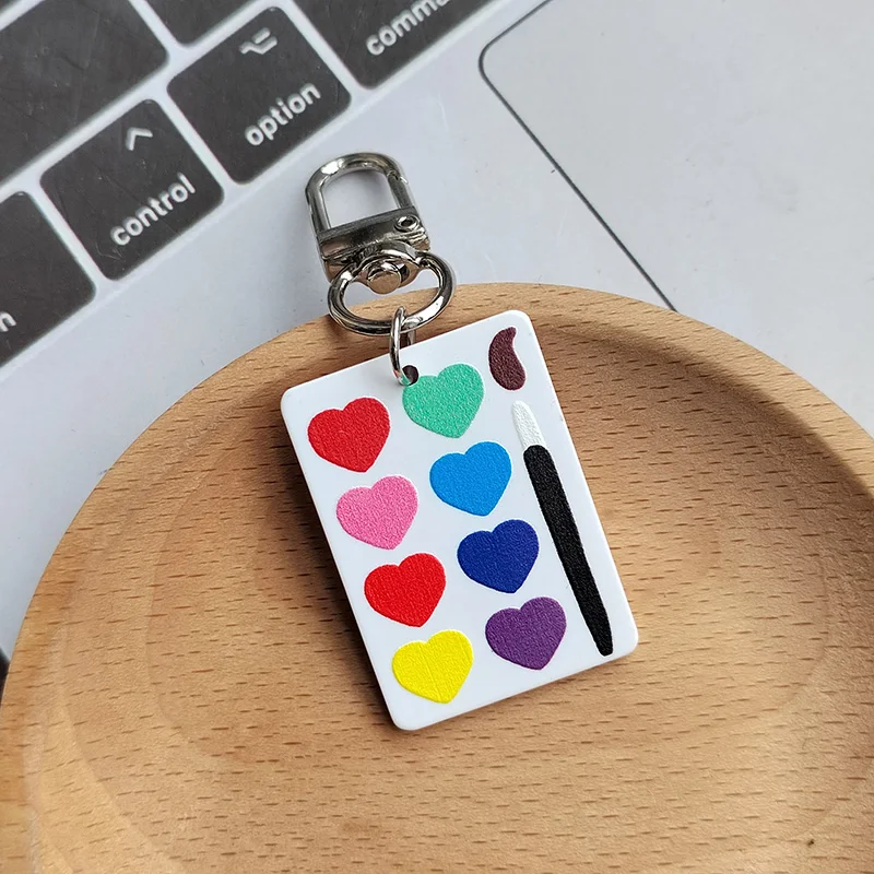 Acrylic Simulated Drawing Palette Keychains Creative Colorful Love Heart Art Pendant Bag Box Car Key Ring Women Men Gift Jewelry