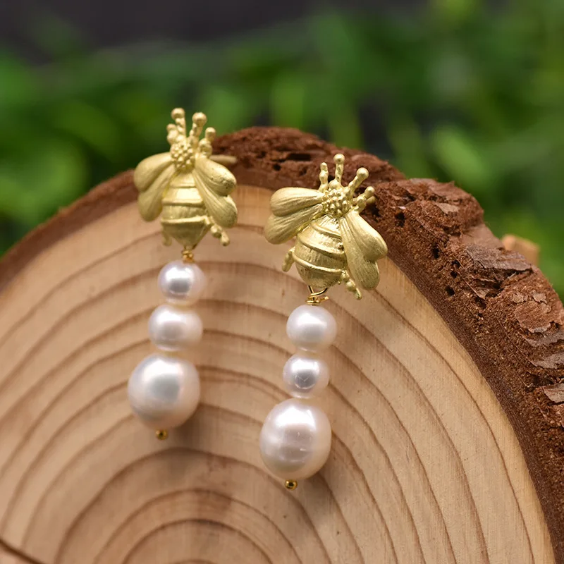 Neue Stil Süße Honigbiene Natürliche Süßwasser Perle 14K Gold Gefüllt Weibliche Quasten Stud Ohrringe Schmuck Frauen Weihnachten Geschenke – Detail 8