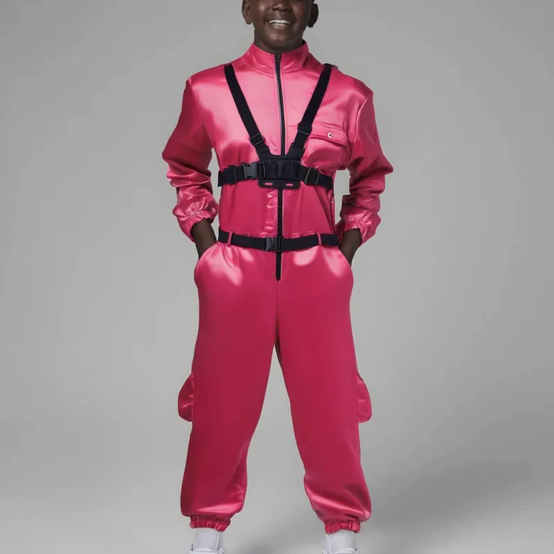 Cosplay Outfit, Role Play Party Wear for Boys & Girls TV Game Kids Pink Jumpsuit Costume Set Gloves+Suspenders  Breathable