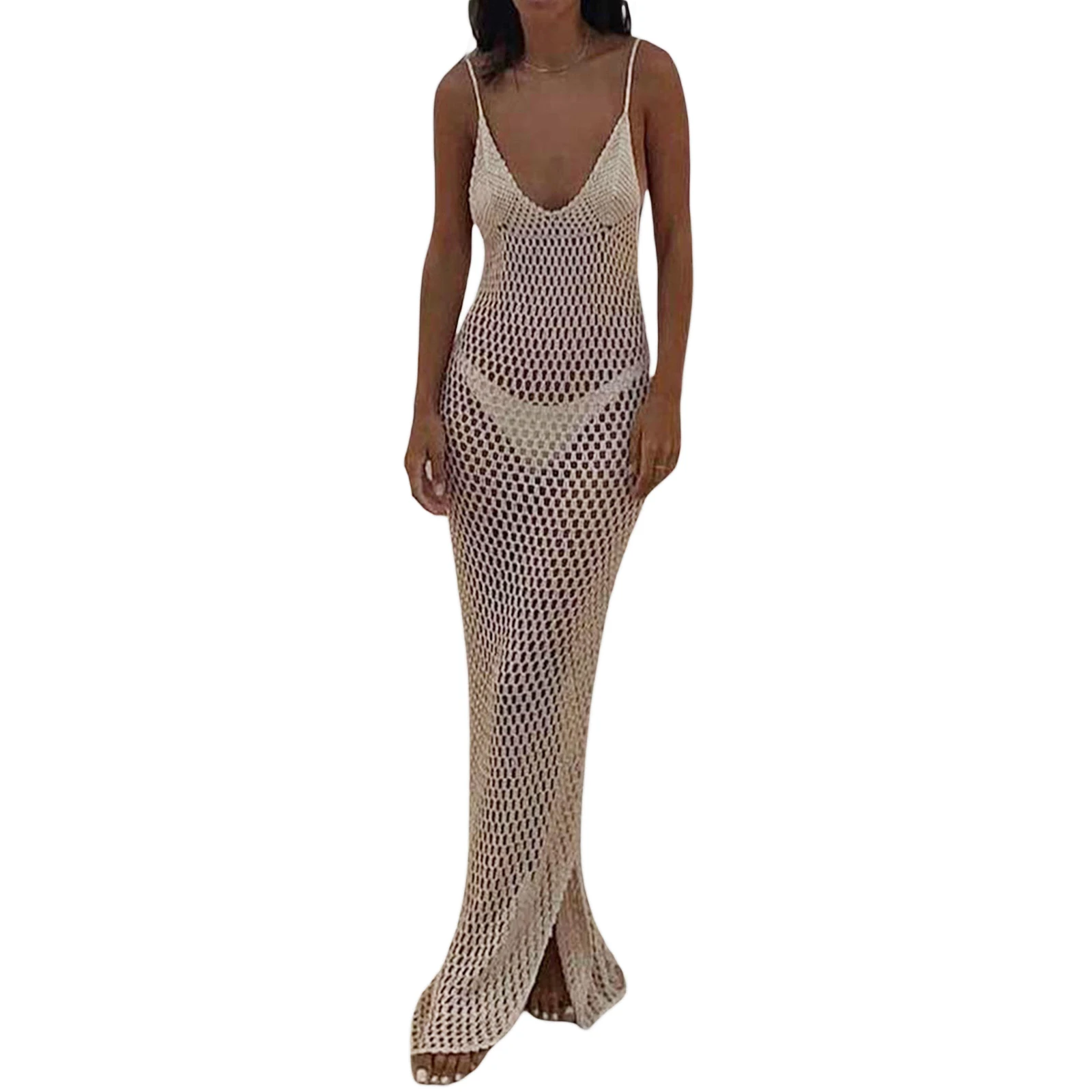 

Women Knitted Beach Cover Ups Crochet Cutout Backless Dress for Bikini Swimsuit Bathing Suit Summer Clothes Summer