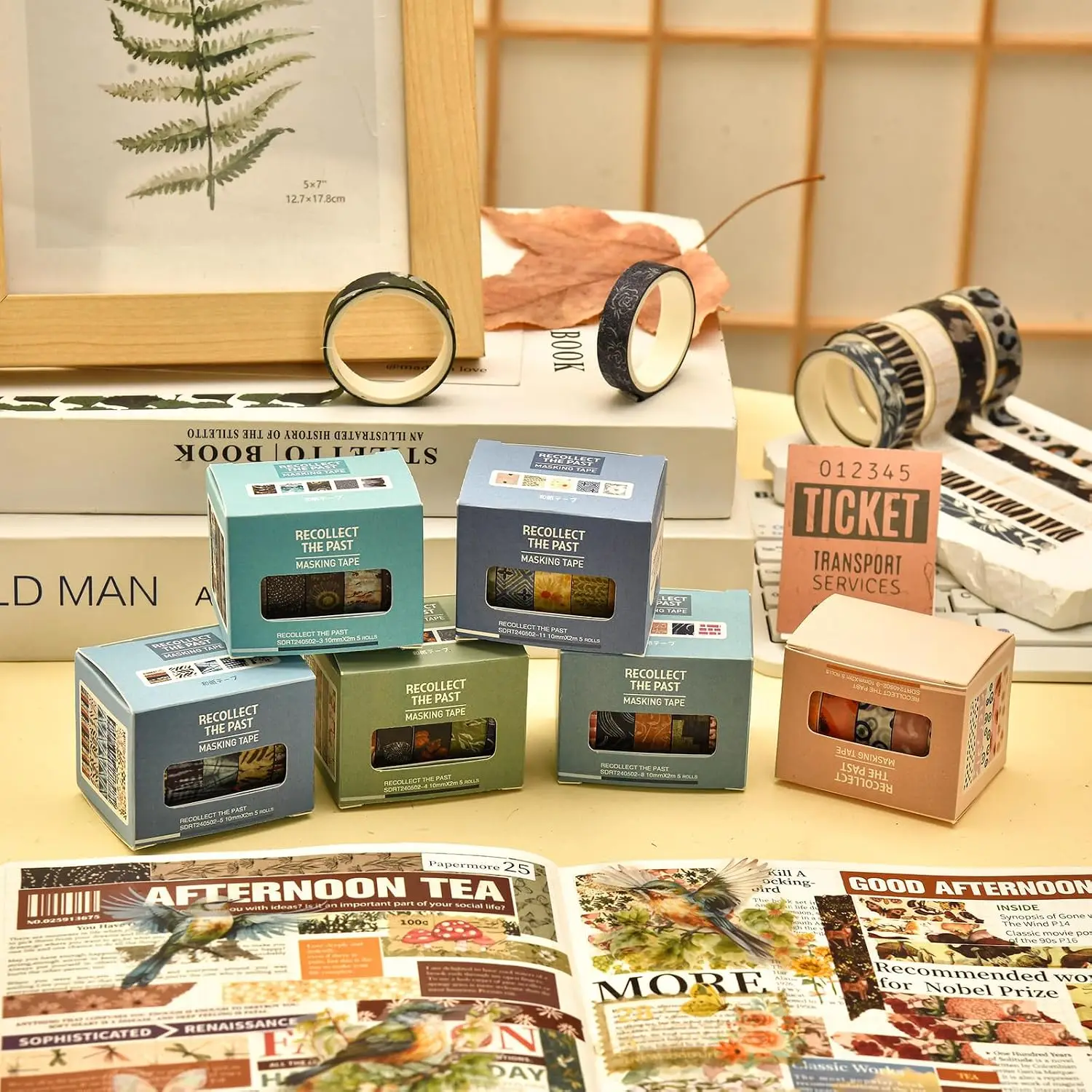 30 Rolls Vintage Washi Tape Pack Retro Basic Patterns Decorative Masking Tape for DIY Crafts Bullet Journal Supplies A3481