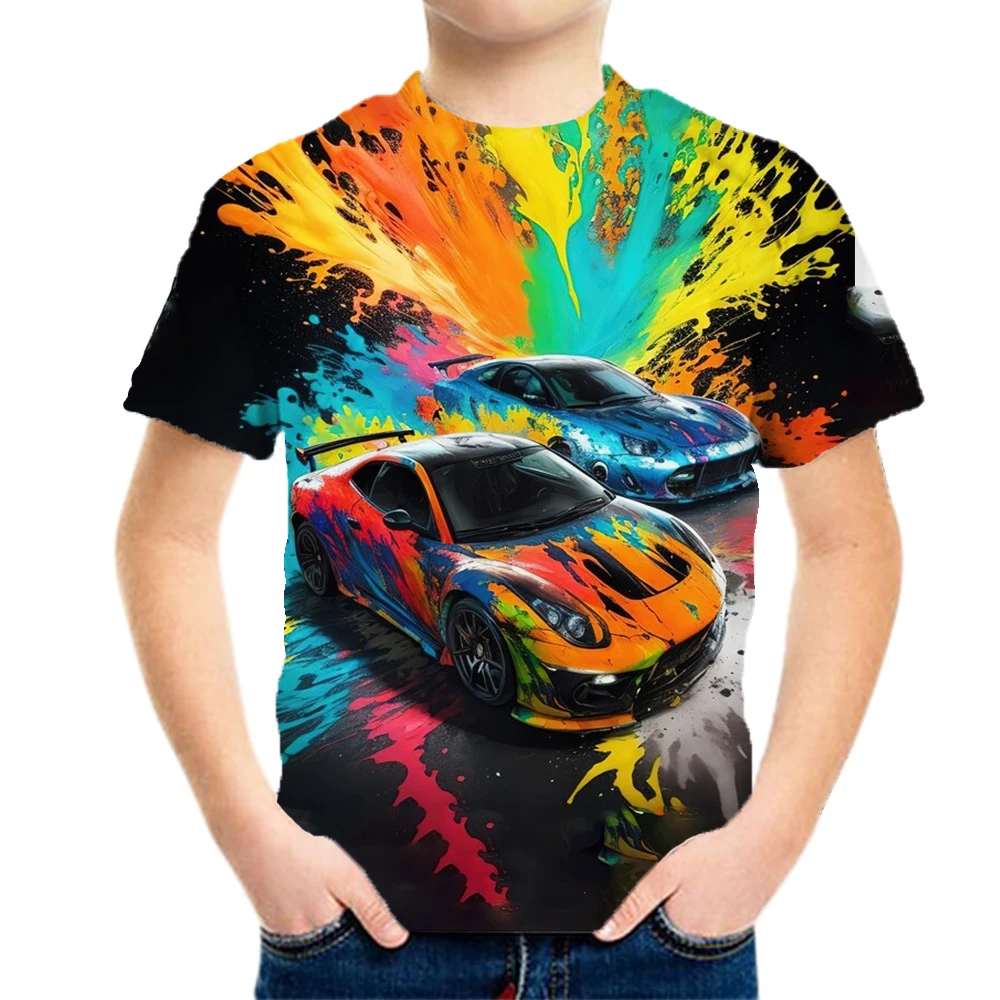 Boy Clothes Racing Graphic T Shirts Children\'s T-Shirt Short Sleeve Kids Clothes 3D Fashion Clothing Boy Children Summer Clothes