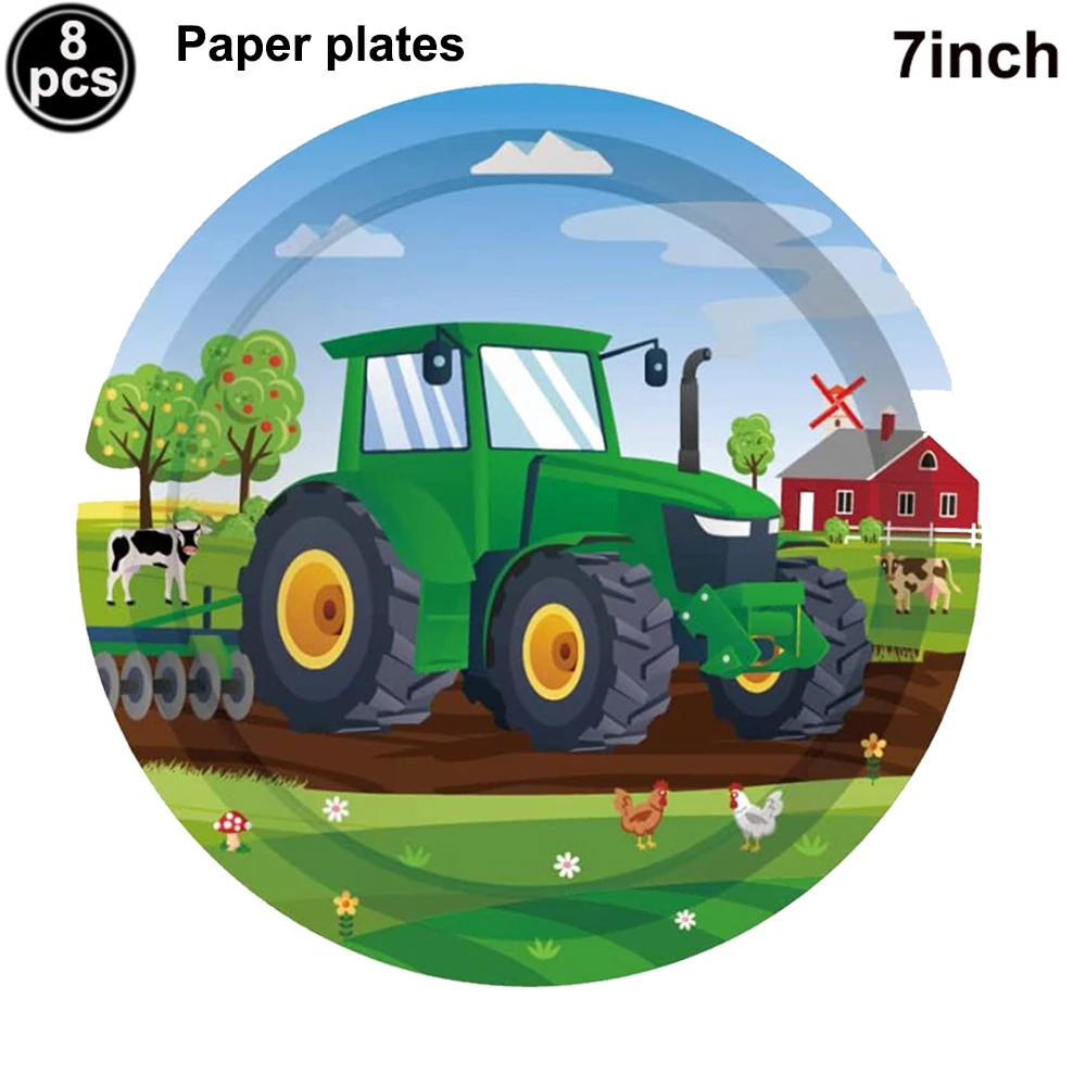 Farm Green Tractor Party Happy Birthday Banners Plates Napkins Tablecloths Farm Themed Birthday Party Supplies Decors