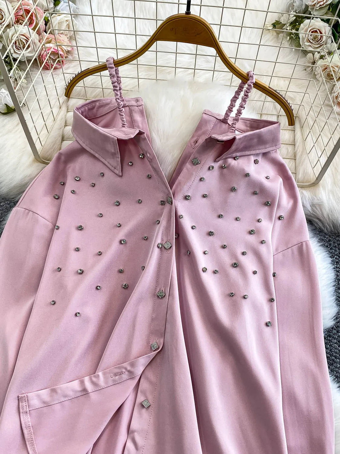 Sexy oulder Bared soie irt femmes automne hiver Faionable exquis embelli bouton Strapl Long Sve tenue décontracté