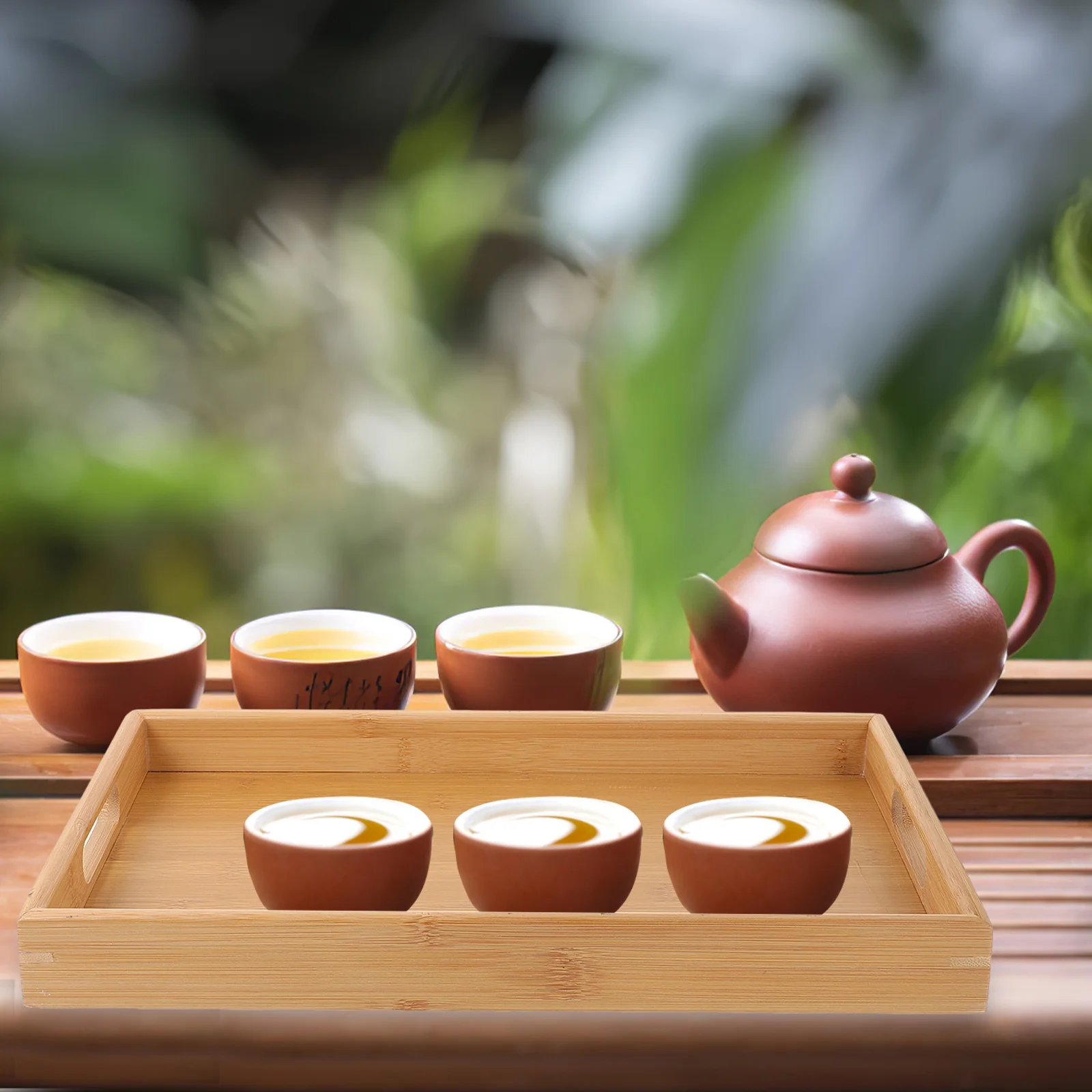 

Bamboo Tea Tray For Coffee Table Small Serving Fruit Drinks Platter Wood Wooden Rustic Trays