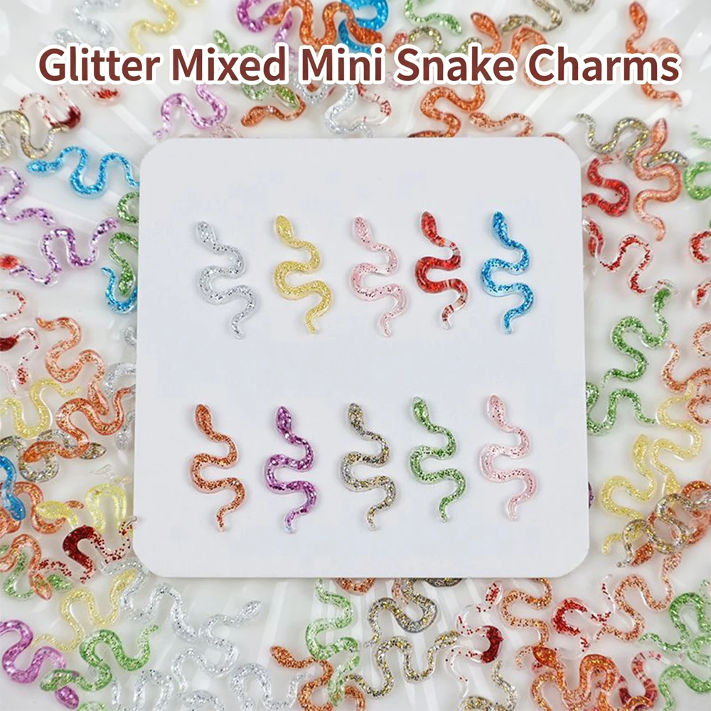 Embellishment Glue Craft - จี้เรซิ่นรูปงูการ์ตูนวิบวับขนาดเล็ก อเนกประสงค์ สำหรับตกแต่งเล็บปลอม การ์ด Guka สมุดภาพ