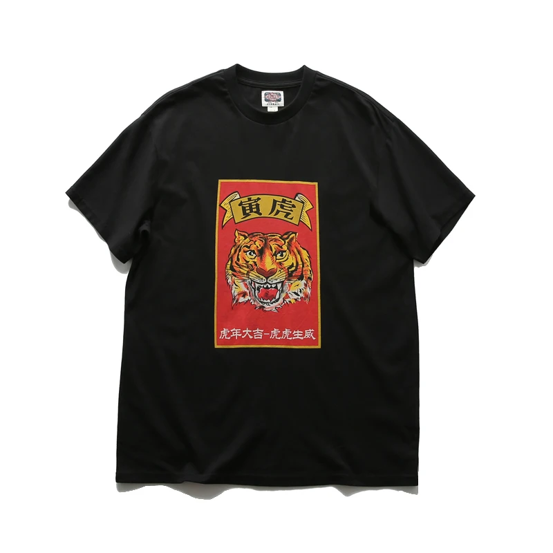 

Футболка с принтом головы тигра в стиле ретро, из чистого хлопка, с круглым вырезом, повседневная, с изображением китайского зодиакального года Тигра.