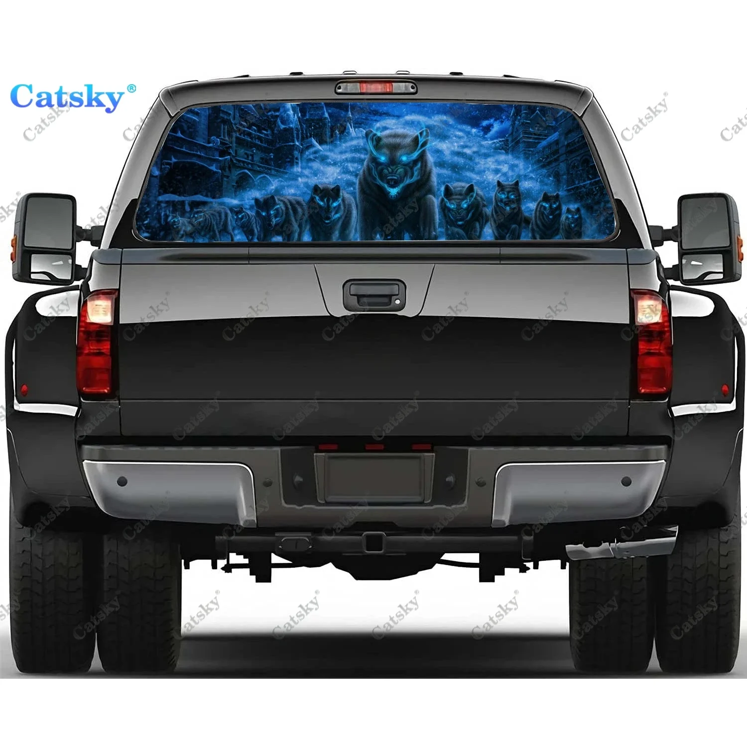 

Fantasy Wolf Rear Window Decals for Truck,Pickup Window Decal,Rear Window Tint Graphic Perforated Vinyl Truck Sticker