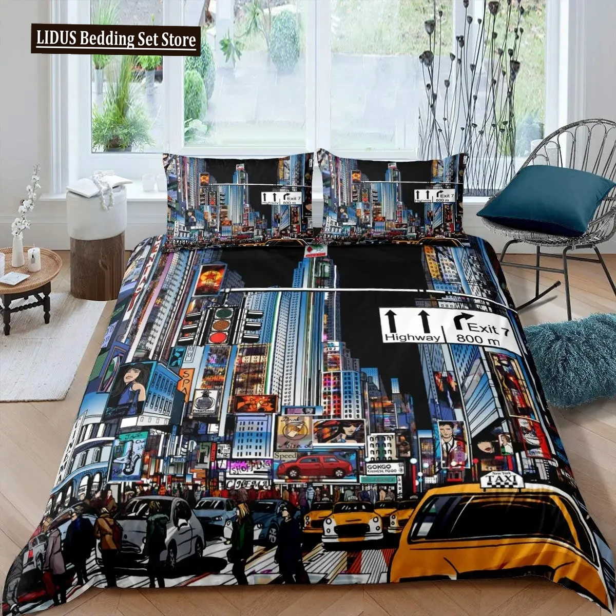 Cityscape Duvet Cover Set New York City Night View Quilt Cover For Boys Adults Microfiber Building Bedding Set 2/3Pcs King Size