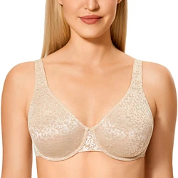 Soutien-gorge jacquard à armatures sans couture pour femme, minimiseur transparent, couverture complète, sans doublure, maille, beige, noir, B, C, D, esse, E, F, G, grande taille