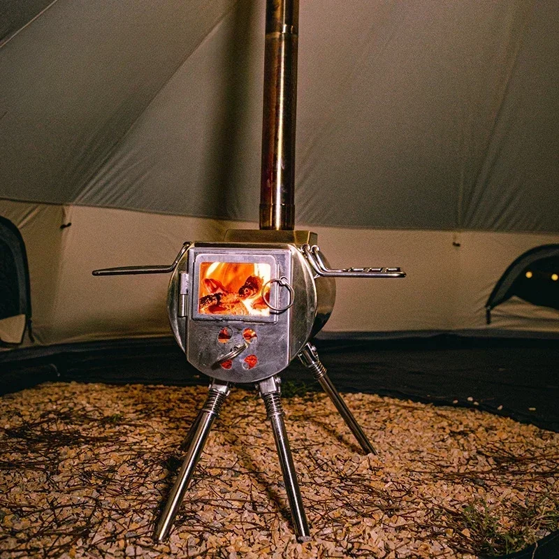 Réchaud à bois  camping en acier inoxydableasage, grande taille, feu de joie, équipement  pare-brise, foyer de cuisson